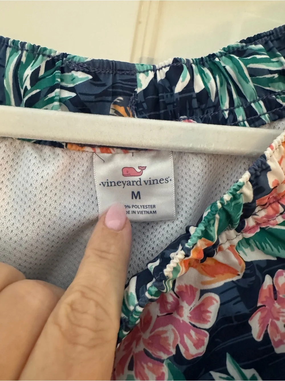 Vineyard Vines Navy Floral Swim Trunks with Orange & Pink Blooms